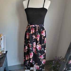 Floral black assymetrical high low maxi Dress - sz large